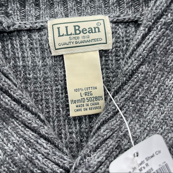LL Bean Shawl Collar Cotton Sweater Size L Gray elbow patches - Picture 3 of 9